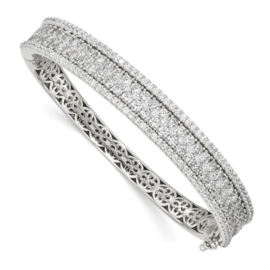 Sterling Silver 215 Stone Pav Cubic Zirconia Hinged Bangle Bracelet